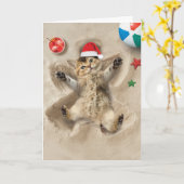 ホリデーサンドエンジェルズキャット – かわいいキャットメリークリスマス カード (黄色い花)