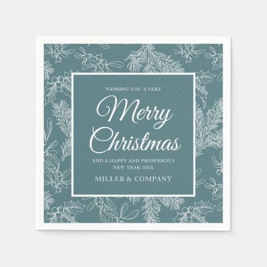 ホリデーシックティール(緑がかった色)フローラ企業のクリスマスパーティー スタンダードカクテルナプキン (正面)