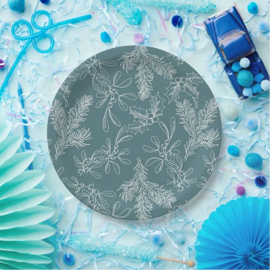 ホリデーシックティール（緑がかった色）フローラ企業のクリスマスパーティー ペーパープレート (パーティー)