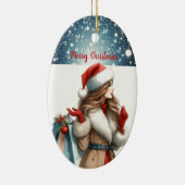 ホリデーシックブルネットレッドパーソナライズされたファッション セラミックオーナメント (右)