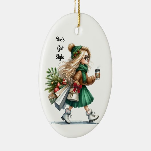 ホリデーシックブロンドスタイリッシュファッションパーソナライズされた セラミックオーナメント (右)