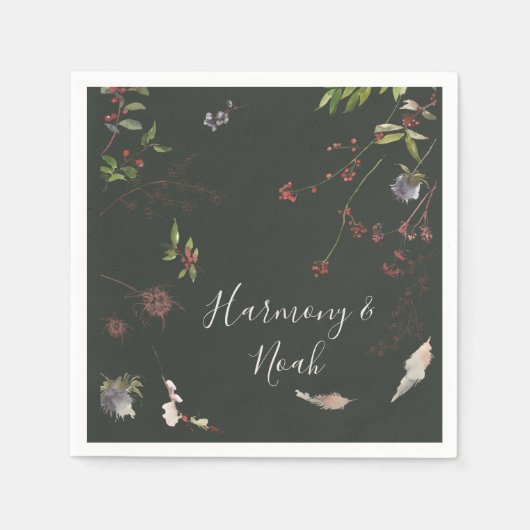 ホリデーシック植物学ダークグリーン結婚ズナプキンス スタンダードカクテルナプキン (正面)