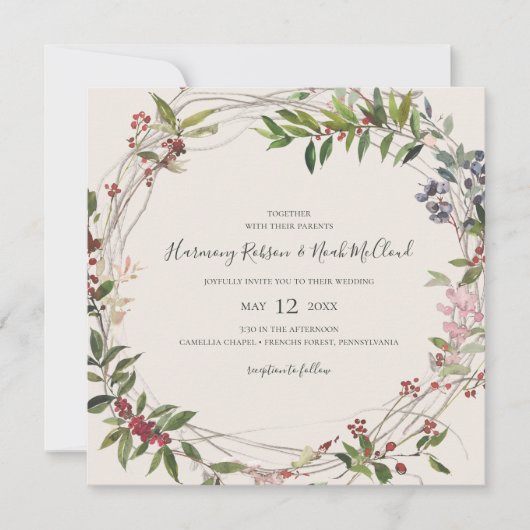 ホリデーシック植物学 |シャンパーニュ結婚スクエア 招待状 (正面)