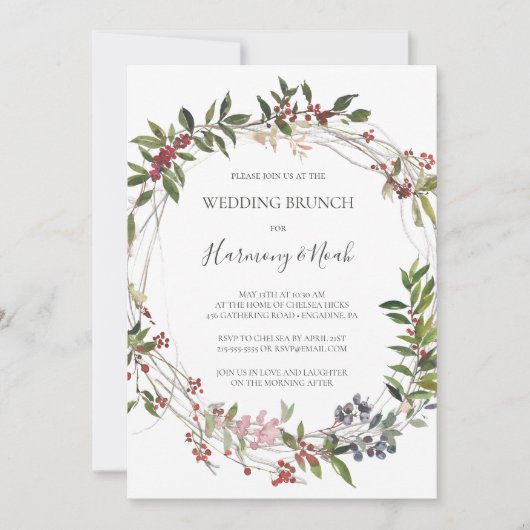 ホリデーシック植物学 |白結婚のブランチ 招待状 (正面)