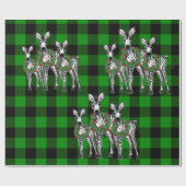 ホリデーシマウマ、クリスマスリース、グリーンプレイド ラッピングペーパー (フラット)