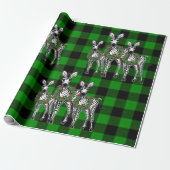 ホリデーシマウマ、クリスマスリース、グリーンプレイド ラッピングペーパー (アンロールド)