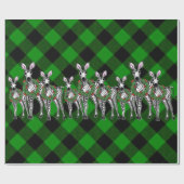 ホリデーシマウマ、クリスマスリース、グリーンプレイド ラッピングペーパー (フラット)