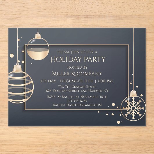 ホリデーシモダンック企業のクリスマスパーティー アクリル招待状 (正面)