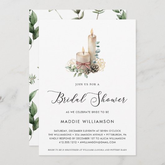 ホリデーシャンパンアンドユーカリブライダルシャワー 招待状 (正面/裏面)