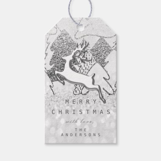 ホリデーシルバースパークグレークリスマストインデナー3D ギフトタグ (正面)