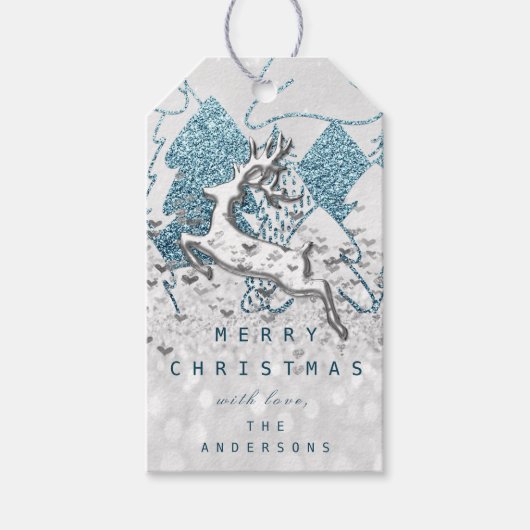 ホリデーシルバースパークハートスクリスマストインデナー3D ギフトタグ (正面)