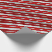 ホリデーシルバーフォイルと赤いクリスマスストライプのクリスマス ラッピングペーパー (角)