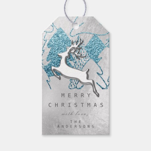 ホリデーシルバーブルーグレークリスマストインデナー3D ギフトタグ (正面)