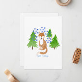 ホリデーシーズンおめでとう 森のキツネ ノートカード (正面/裏面インサイチュ)