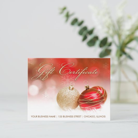 ホリデーシーズンとクリスマスプレゼント証明書 ポストカード (スタンド正面)