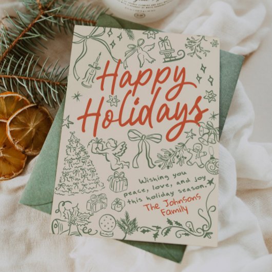 ホリデーシーズンにぴったりな手描きのポストカード シーズンカード