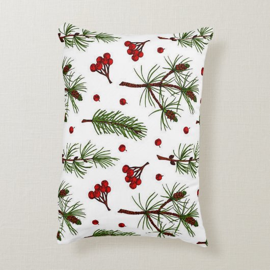 ホリデーシーズンにぴったりな松とベリーのアクセントスロー枕 アクセントクッション (裏面(縦))