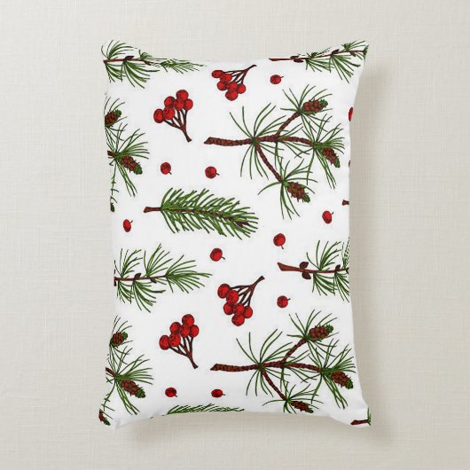ホリデーシーズンにぴったりな松とベリーのアクセントスロー枕 アクセントクッション (正面(垂直))