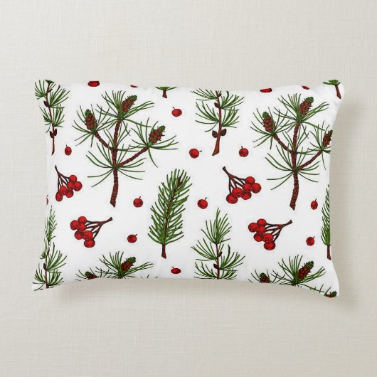 ホリデーシーズンにぴったりな松とベリーのアクセントスロー枕 アクセントクッション