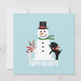 ホリデーシーズンにぴったりな雪だるまを作る犬たち カード