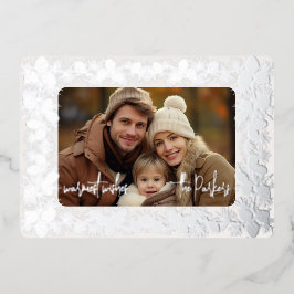 ホリデーシーズンにぴったりな、繊細なデザインのフォイル加工写真カードです。カラーは美しいホワイトで、 箔シーズンカード