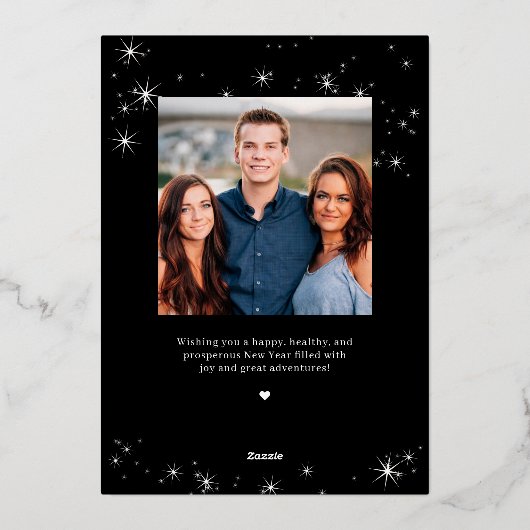 ホリデーシーズンにぴったりな、輝くお正月写真カード 箔シーズンカード (裏面)