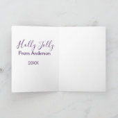 ホリデーシーズンに名前と家族と年を紫で カード (内部)