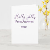 ホリデーシーズンに名前と家族と年を紫で カード (黄色い花)