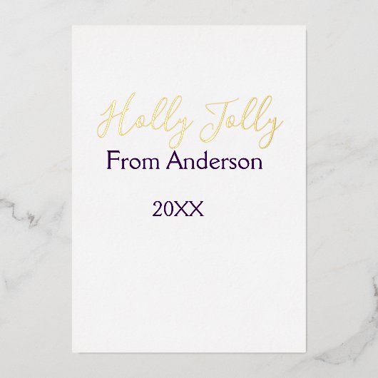 ホリデーシーズンに家族の名前を入れて、今年は紫 箔シーズンカード (正面)