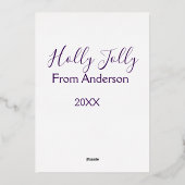 ホリデーシーズンに家族の名前を入れて、今年は紫 箔シーズンカード (裏面)