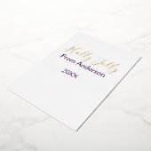 ホリデーシーズンに家族の名前を入れて、今年は紫 箔シーズンカード (回転した状態)