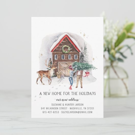 ホリデーシーズンに新しい家への引っ越しのお知らせ 案内状 (スタンド正面)