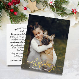 ホリデーシーズンに最適な縦向きのクリスマス写真カード ゴールド 箔シーズンポストカード