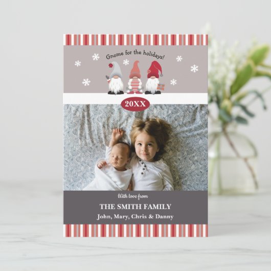 ホリデーシーズンのキュートなノーム ノルディック グレー レッド ピンク シーズンカード (スタンド正面)