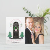 ホリデーシーズンのクラシックな玄関先を飾ったクリスマスフォトカード 招待状 (スタンド正面)