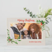 ホリデーシーズンのグリーティングカード - ホリー フレーム フォト カード (スタンド正面)