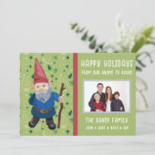 ホリデーシーズンのグリーンなノームのクリスマス写真 シーズンカード (スタンド正面)