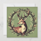 ホリデーシーズンのトナカイとリース シーズンカード (正面)