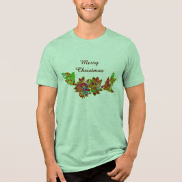 ホリデーシーズンのポインセチアとヒイラギ メリークリスマス トライブレンドTシャツ