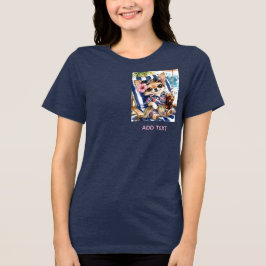 ホリデーシーズンのメスチワワビーチリラクゼーション (ネイビー) トライブレンドTシャツ
