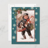 ホリデーシーズンのレトロなイラストカード シーズンポストカード (正面/裏面)