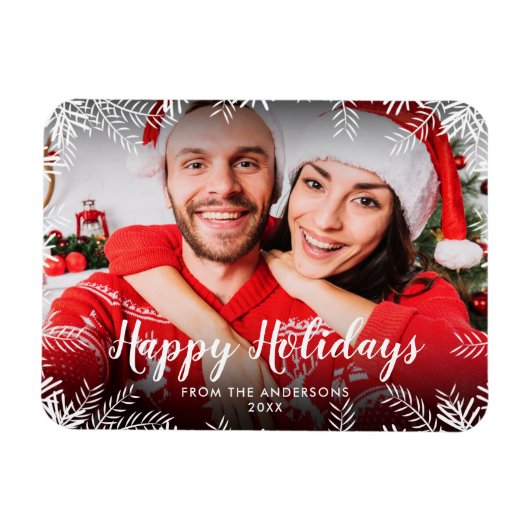 ホリデーシーズンの写真クリスマスグリーン マグネット (横)