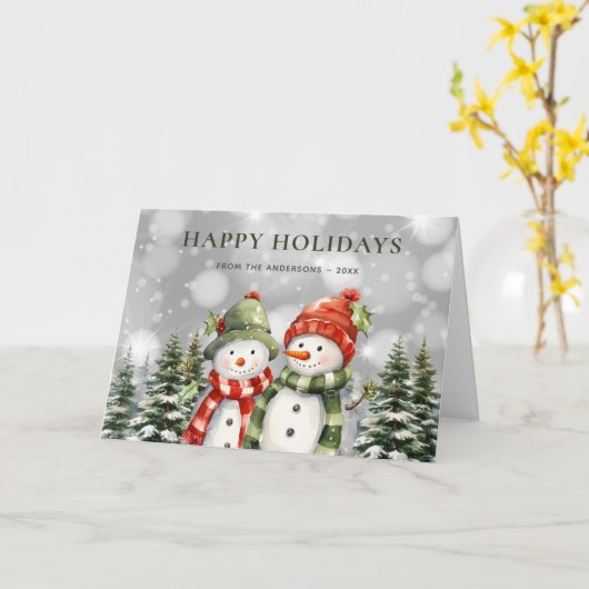 ホリデーシーズンの幸せな雪の森 ポインセチア カード (黄色い花)