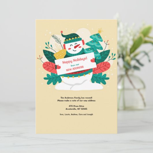 ホリデーシーズンの引っ越しお知らせ - 雪だるま 招待状 (スタンド正面)