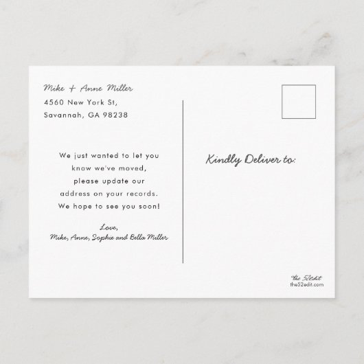 ホリデーシーズンの新しい家のお知らせ カー・ムービング・アナウンスメント インビテーションポストカード (裏面)