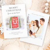 ホリデーシーズンの新しい家 赤い水彩のドア シーズンカード