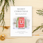 ホリデーシーズンの新しい家 赤い水彩のドア シーズンカード