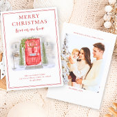 ホリデーシーズンの新しい家 赤い水彩のドア シーズンカード