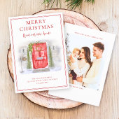 ホリデーシーズンの新しい家 赤い水彩のドア シーズンカード