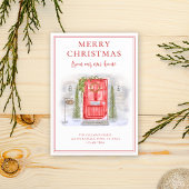 ホリデーシーズンの新しい家 赤い水彩のドア シーズンカード